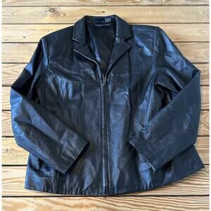 Hillard & Hanson Lambskin Leather Jacket Size XL Women’s Black Full Zip